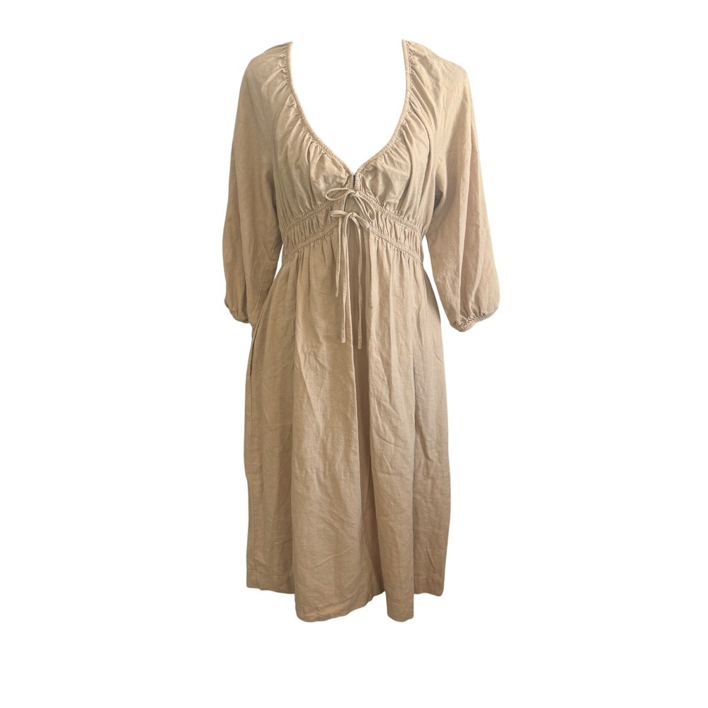 Universal Thread Linen Blend Babydoll Midi Dress M Boho Peasant Prairie Modest